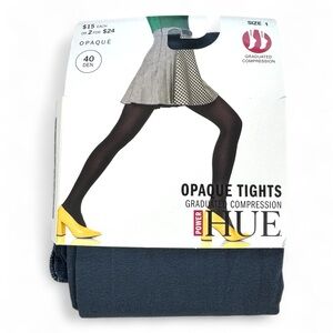Hue Womens Slate Blue Opaque Graduated Compression Tights Size 1